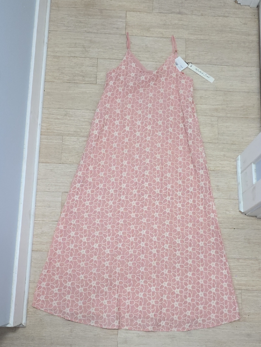 Pink Floral Embroidery Slip Maxi Dress